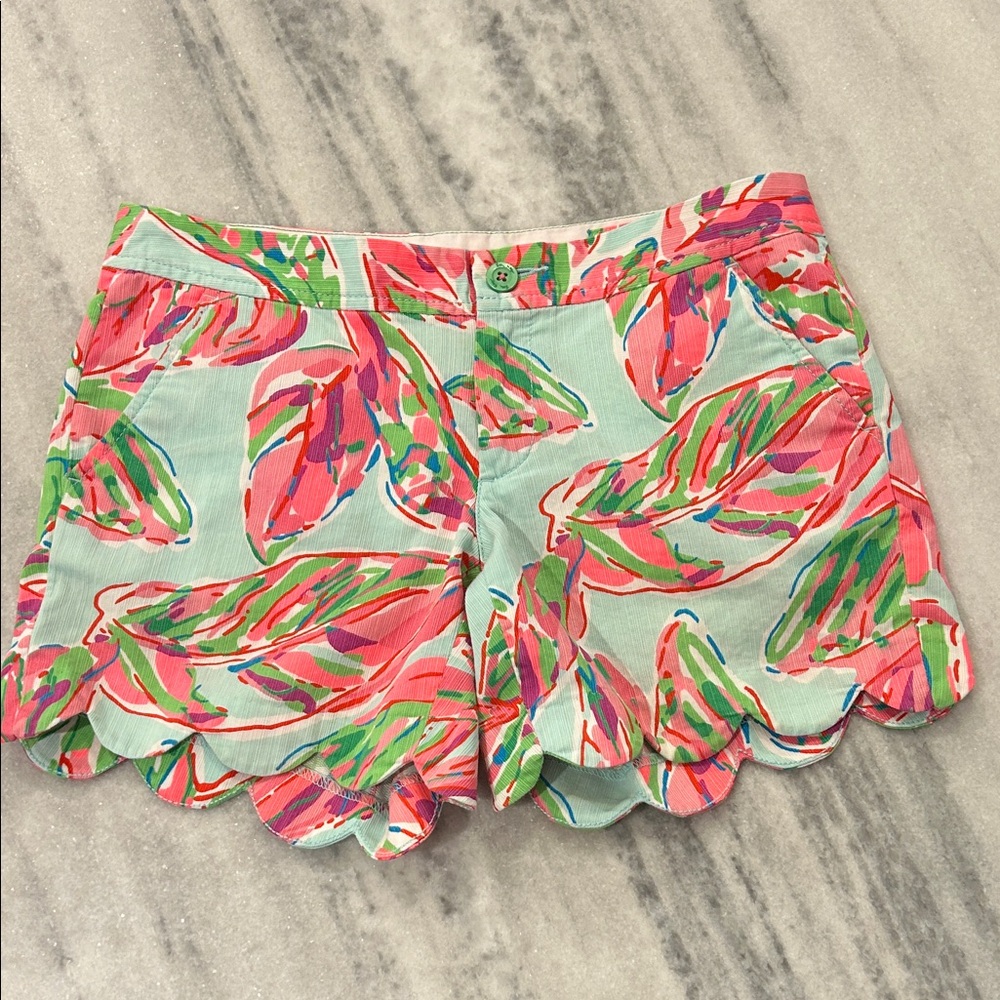 Lilly Pulitzer In The Vias Printed Textured The Buttercup Shorts Scalloped sz 2